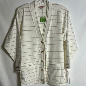 Vintage Pronto Moda Women's Medium White Gold Striped Cardigan Button Sweater